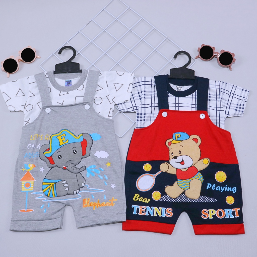 (SNI) Celana Kodok Kaos uk Bayi 3-18 Bulan / Baju Bayi Laki Perempuan - Setelan Anak - Overall Baby + Kaos