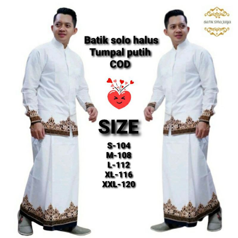 Batik Solo Halus Pria Tumpal Putih Sarung Setelan Baju Koko(Full Furing)