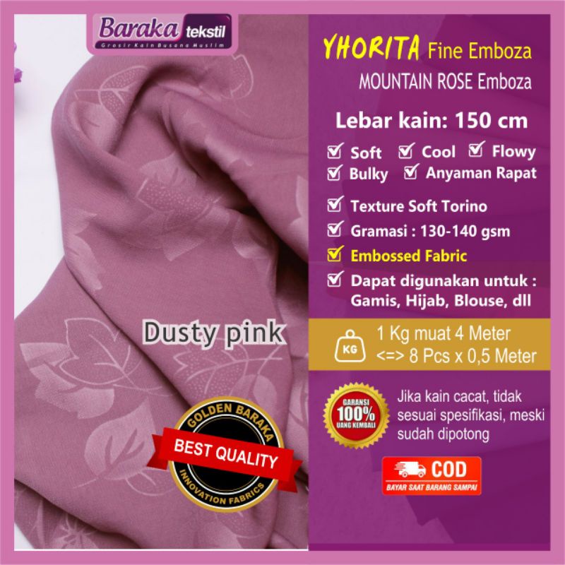 Kain Yhorita Embos Motif Mountain Rose Bahan Gamis Abaya Baju Muslim Baraka Tekstil 0,5 Meter Metera