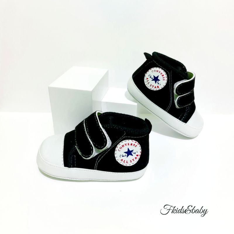 Fkids&amp;baby - Sepatu Bayi prewalker / baby shoes - CON BLACK &amp; WHITE perekat