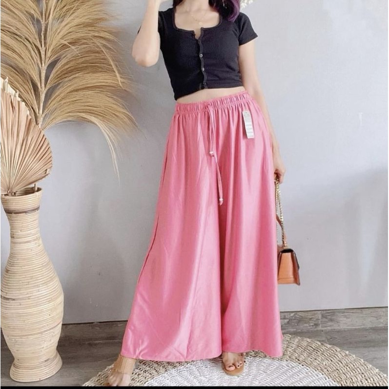 (BISA COD) Celana Panjang Kulot Wanita /Daily Kulot Umbrella Jumbo bahan moscrepe-Pink