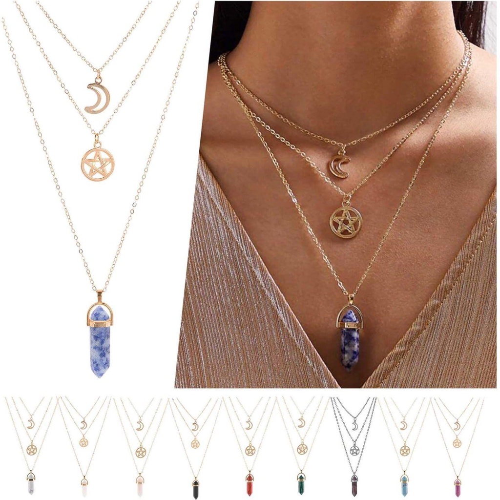 Kalung Choker Berlapis Nanas Wanita Perhiasan Bulan Liontin Rantai Necklace