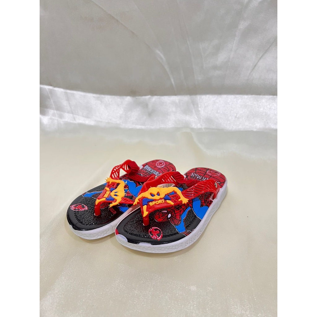 JJ-1816-29 Sandal Bunyi Cit Cit Anak Laki Laki Tali Elastis Karakter Spiderman / Sandal Jepit Bunyi Import Size 24-29