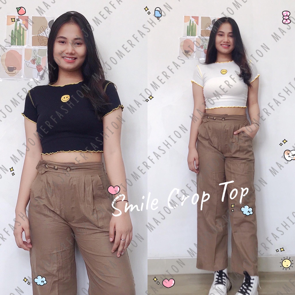 MAJOMER ® | SMILE KNIT RIB CROP TOP - KAOS CROP TOP KOREA