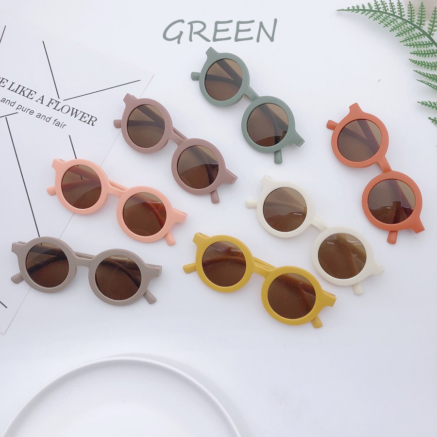 Kacamata Anak Fashion Gaya Bulat Sunglasses Lensa Hitam Laki Laki Perempuan Retro Vintage uv Protect-Green