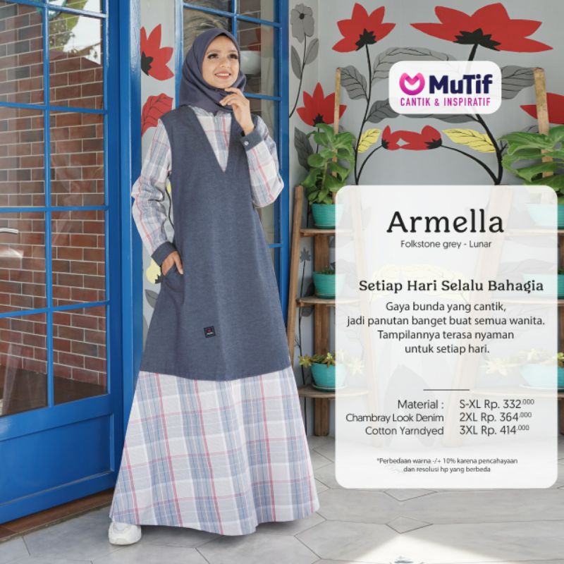 Mutif Armella Folkstone Grey Baju Muslim Gamis Dress Casual Premium Terbaru Ori Lebaran