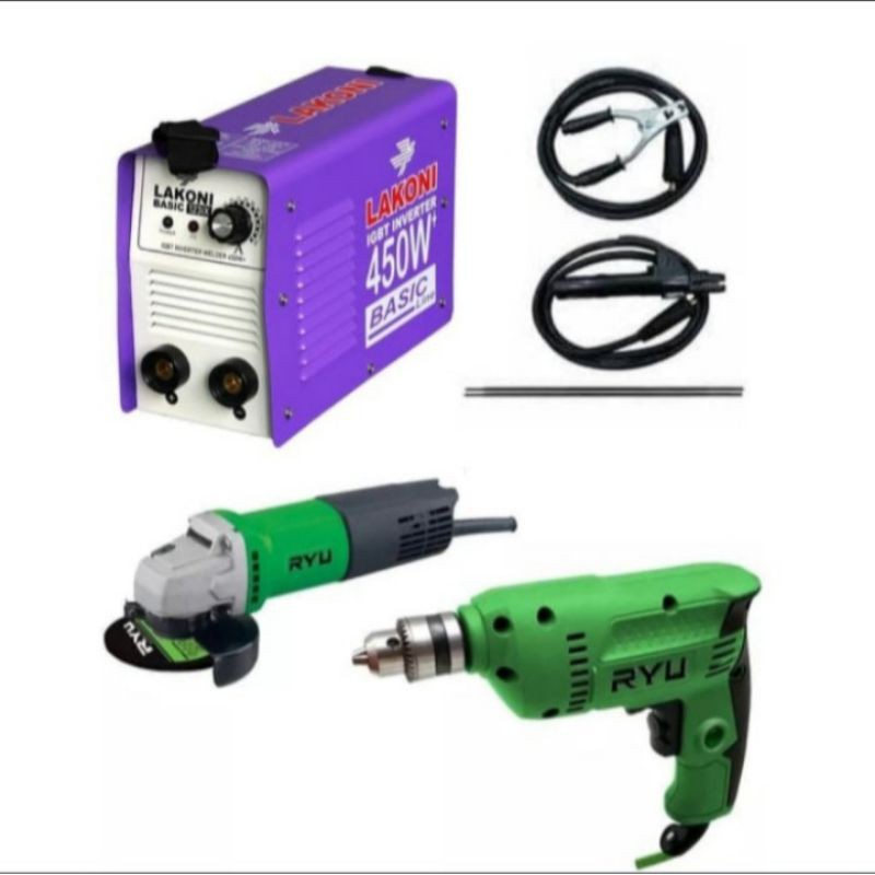 Paket mesin las LAKONI 450watt+Bor 10mm RYU+Gerindra4"RYU