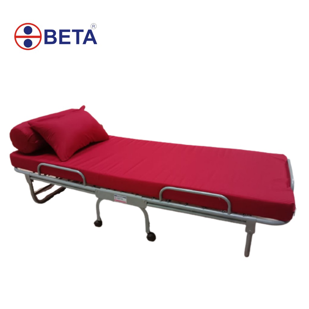 Ranjang Besi Lipat Folding Bed Beta Poppy Maroon Kuat Minimalis Mordern