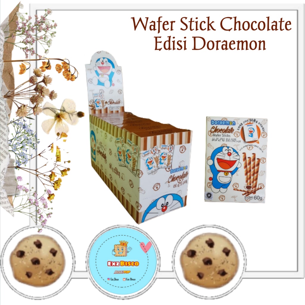 

EXZ BISCO - DORAEMON 60g (1 PACK) Rasa Coklat Vanilla Biskuit Anak Lebaran Waffer Stick Roll Murah