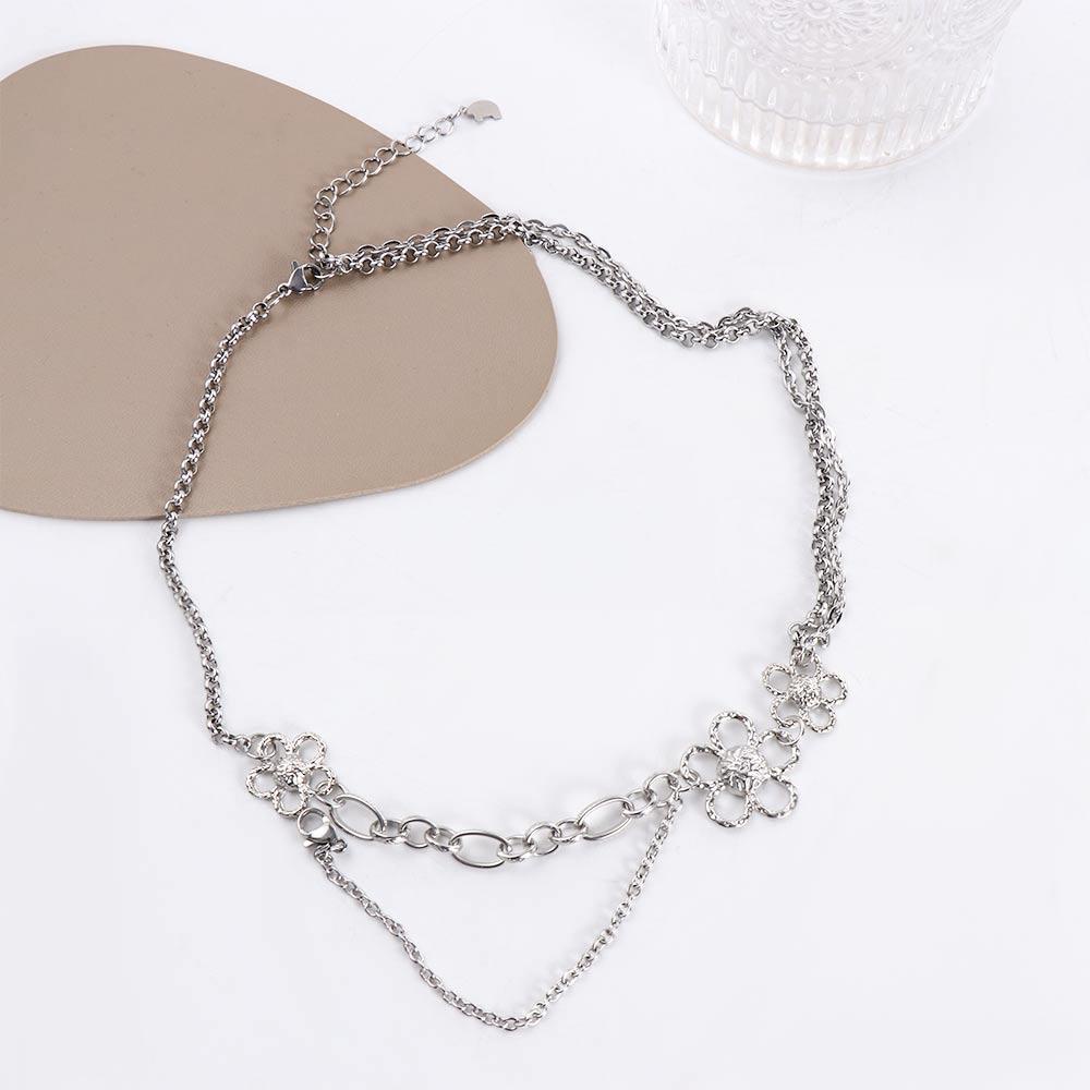 Agustina Wanita Liontin Kalung Kepribadian Sederhana Baja Titanium Bunga Desain Fashion Gaya Jalanan Rantai Klavikula Logam
