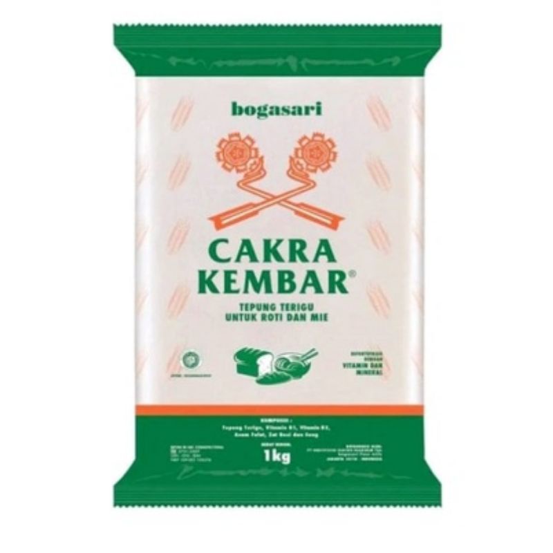 

Tepung Terigu Cakra Kembar Kemasan 1kg Bogasari-Cakra Kembar