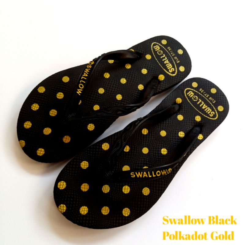 Sandal Jepit Karet Wanita Swallow Black Polkadot Original