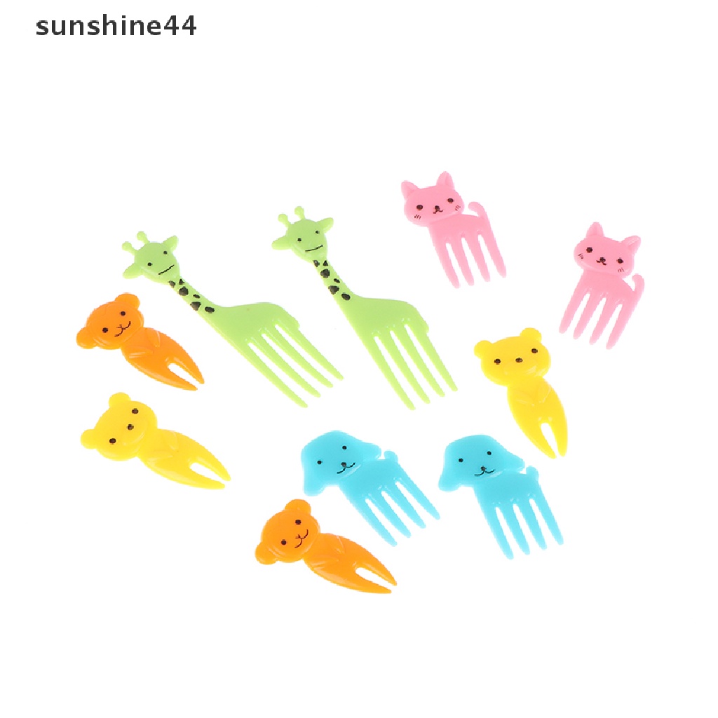 Sunshine 10pcs Garpu Buah / Dessert / Kue / Snack Mini Bentuk Kartun Hewan Untuk Anak