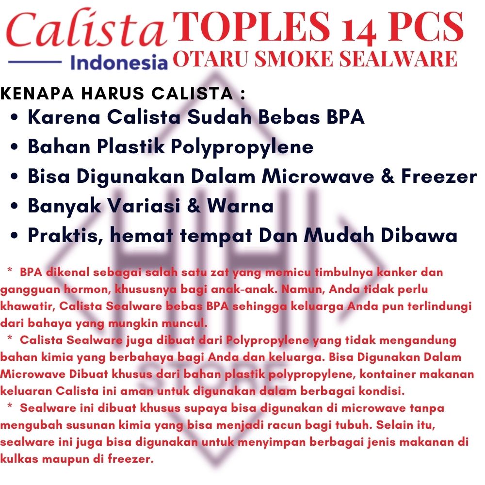 TOPLES CALISTA 14PCS / CALISTA OTARU SMOKE SEALWARE 7G TOPLES PLASTIK SET ISI 14 PCS / TEMPAT MAKANAN CALISTA / WADAH PLASTIK SET / TOPLES KUE