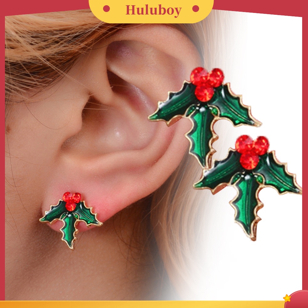 Hu Hu Hu Hu Hu Alat Bantu Pasang Kacamata♡ 8 Pasang Anting Tusuk Motif Pohon Natal / Rusa / Snowflake / Gingerbread Man Untuk Wanita