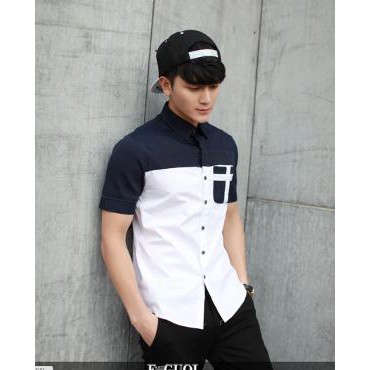 kemeja pria MULOMEN 58 biru putih   kemeja cowok  kemeja cowo  kemeja Putih  kemeja korea  kemeja s