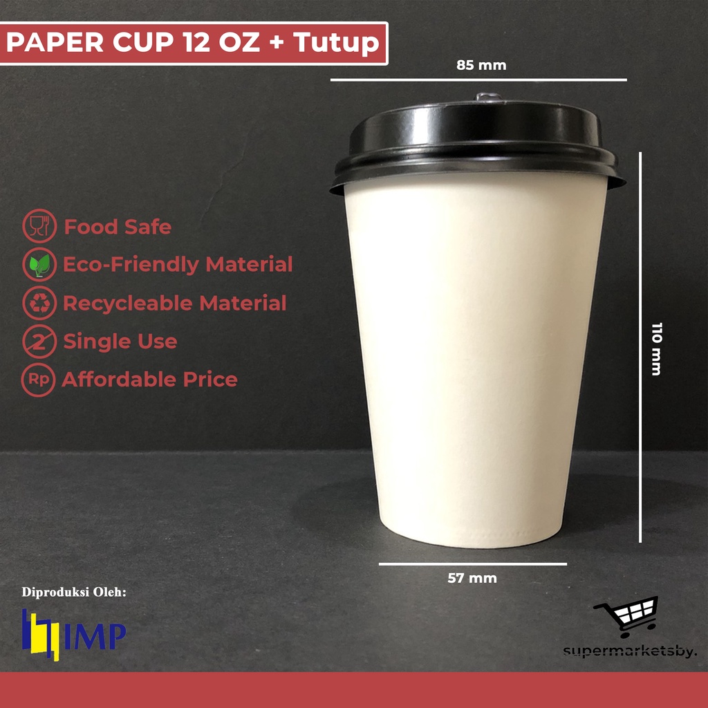 Jual Gelas Kertas 12 oz 360 ml + Tutup / Paper Cup 12 oz 360 ml + Tutup ...