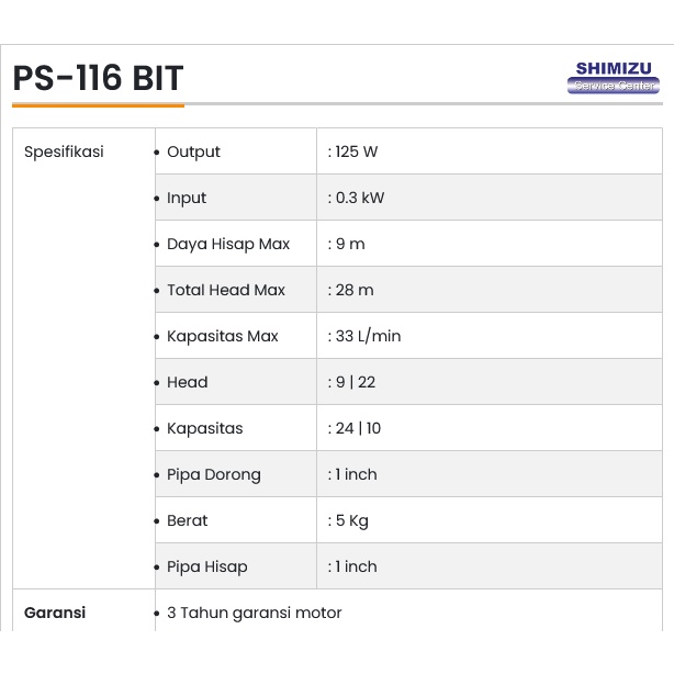 POMPA AIR SHIMIZU PS 116 BIT ALAT PENYEDOT AIR WATER PUMP