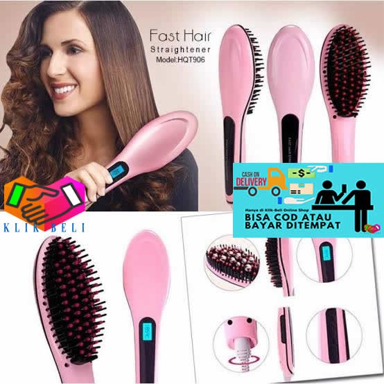 Catok Sisir Rambut HQT-906 Catokan Sisir Rambut LCD Pelurus Fast Hair Brush Straightener