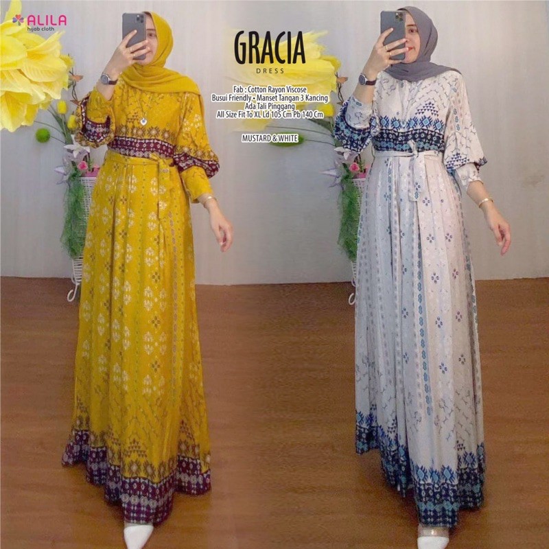 GRACIA DRESS/ GAMIS BUSUI/ GAMIS RAYON VISCOSE/ DRESS MUSLIM MOTIF/ DRESS IMPORT