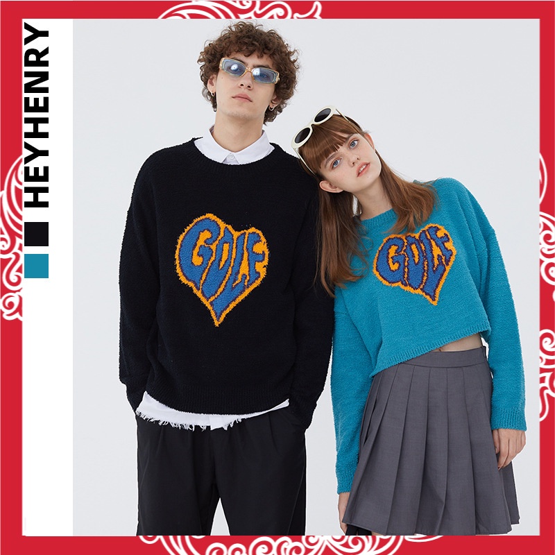 Heyhenry Pasangan Memakai Berbentuk Hati Pendek  Korea Rajutan Sweater Pria  Wanita Semua-   2020 Ho