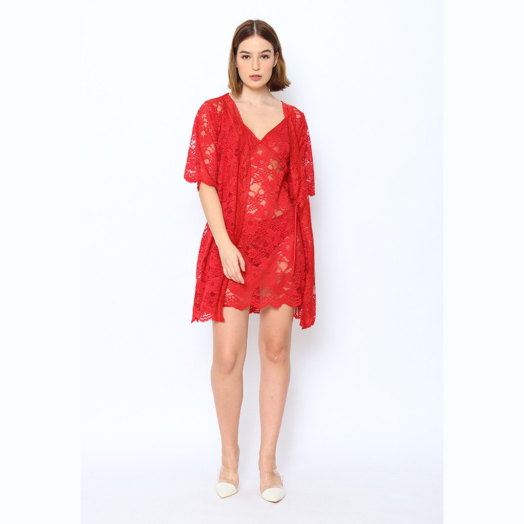 650304-Cynthia Kimono Lace Set Christmas Edition All Size