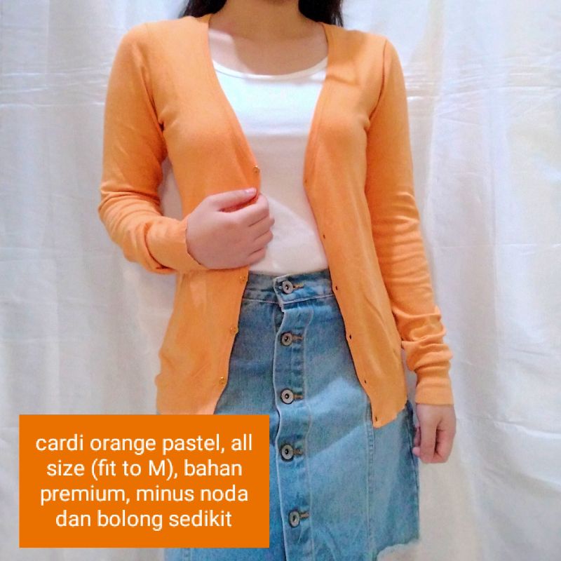 NEW STOCK‼️THRIFT Cardigan Vest Rajut Premium Pastel Kepang Cable Branded Academia Ketupat Argyle Murah-cardi orange pastel