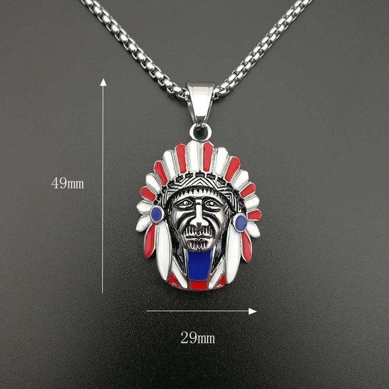 2022 Kalung Rantai Liontin Kepala Suku Indian Bahan Titanium Steel Lapis Emas Untuk Pria