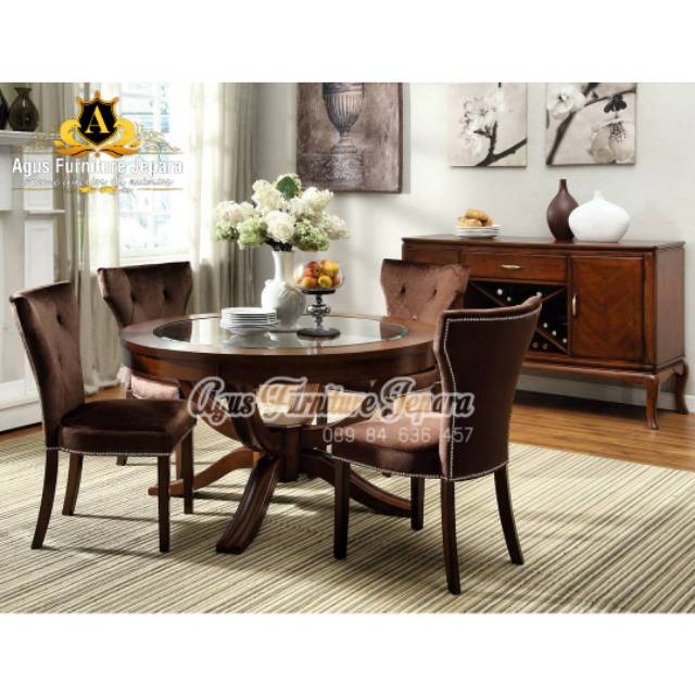 MEJA MAKAN VINTAGE JATI (meja kursi makan batman kursi jati meja kaca)
