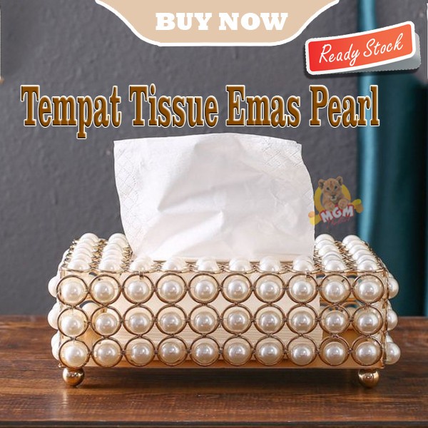 LUXURY Tempat kotak tisu Emas model PEARL Tissue Box metal base