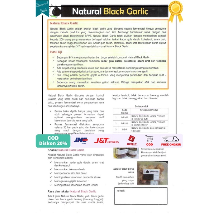 

◾COD◾ Natural Black Garlic Lanang Premium Produk BPPT BGL-60