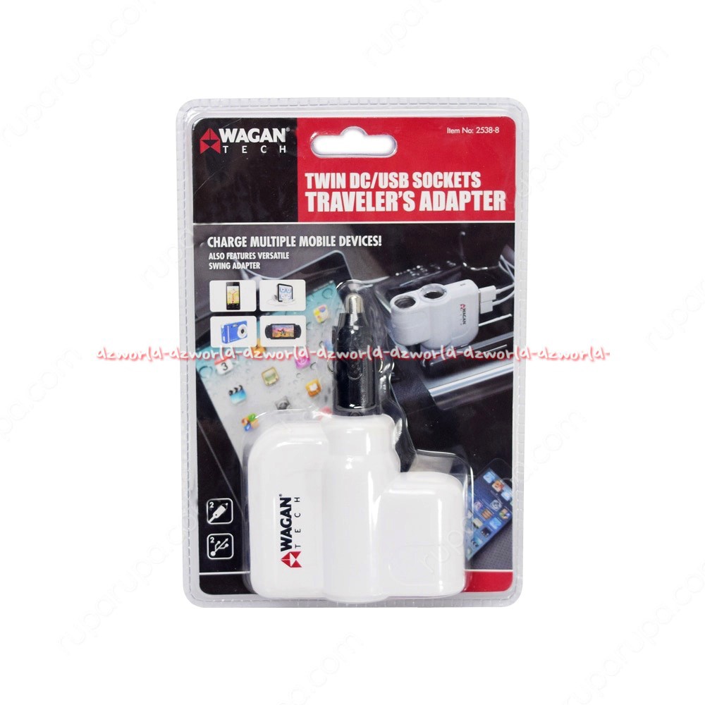 Wagan Tech Twin DC USB Sockets Travelers Adaptor 2 Colokan Mobil Soket