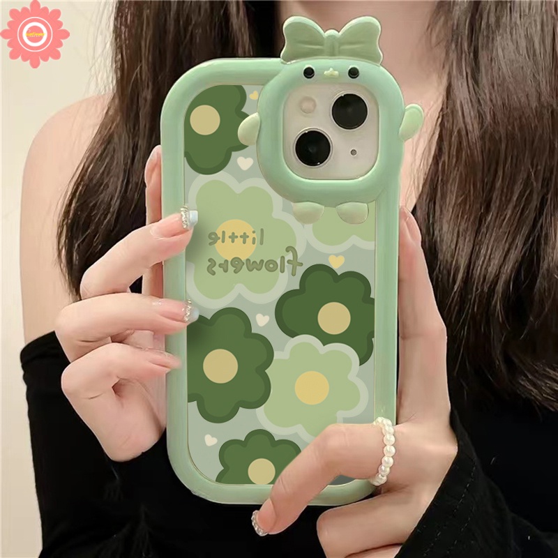 Casing Lensa 3D Bow Little Monster Redmi A1 A1+910 9T 10C 10A 9A 9C NF Redmi Note8 9 10 11 11S 10s 10s 10 11 Pro Max PO CO X3 M3 MI 11Lite Green Flower Shockproof Glossy Cover