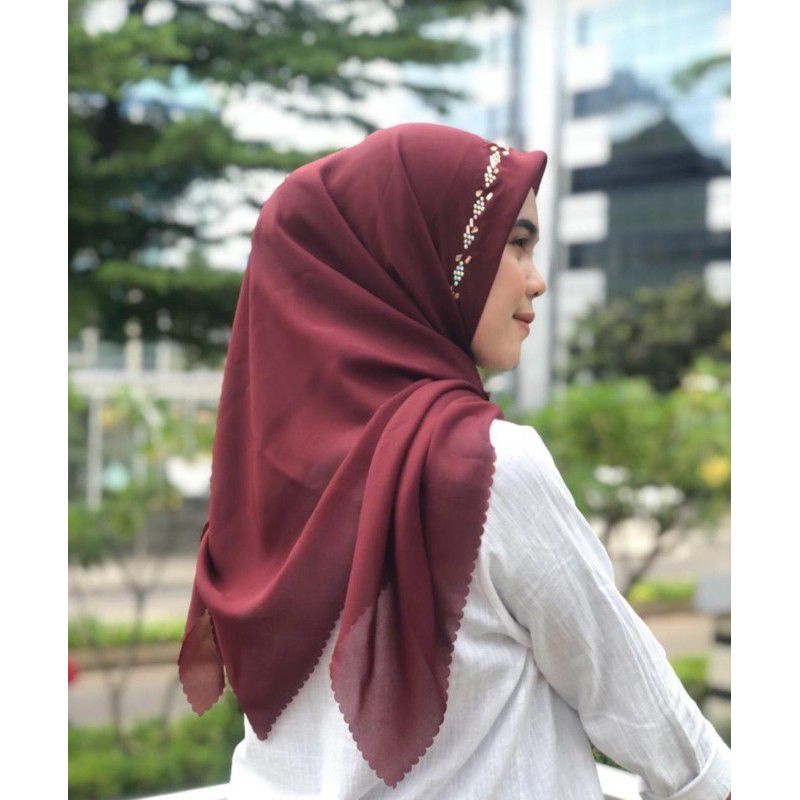 Hijab Segi Empat Bando Tetes / Kerudung Segi empat manik / Jilbab Segi empat