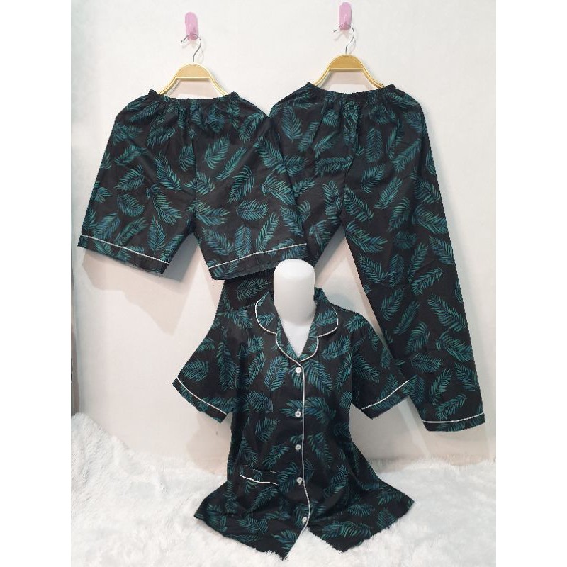 Baju Tidur Wanita/Piyama Wanita Dewasa Katun Motif Daun Part 3-3 IN 1 COCO BLACK