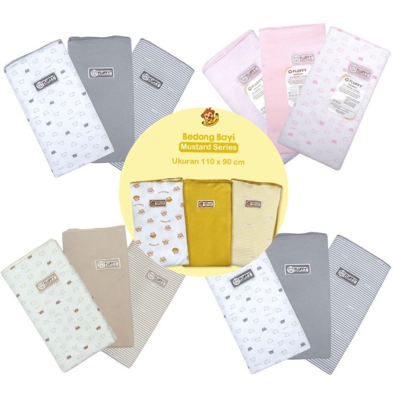 GORILLUX BEDONG BAYI - FLUFFY ABU-ABU KHAKI PINK MUSTARD GREEN SERIES SELIMUT BAYI SWADDLE LIBBY VEL