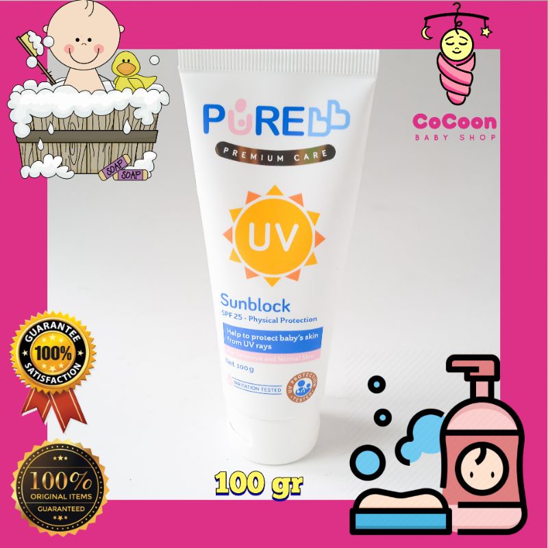 Sun Block Sunscreen SPF 25 Purebaby Pure Baby UV Sunblock 100 gr