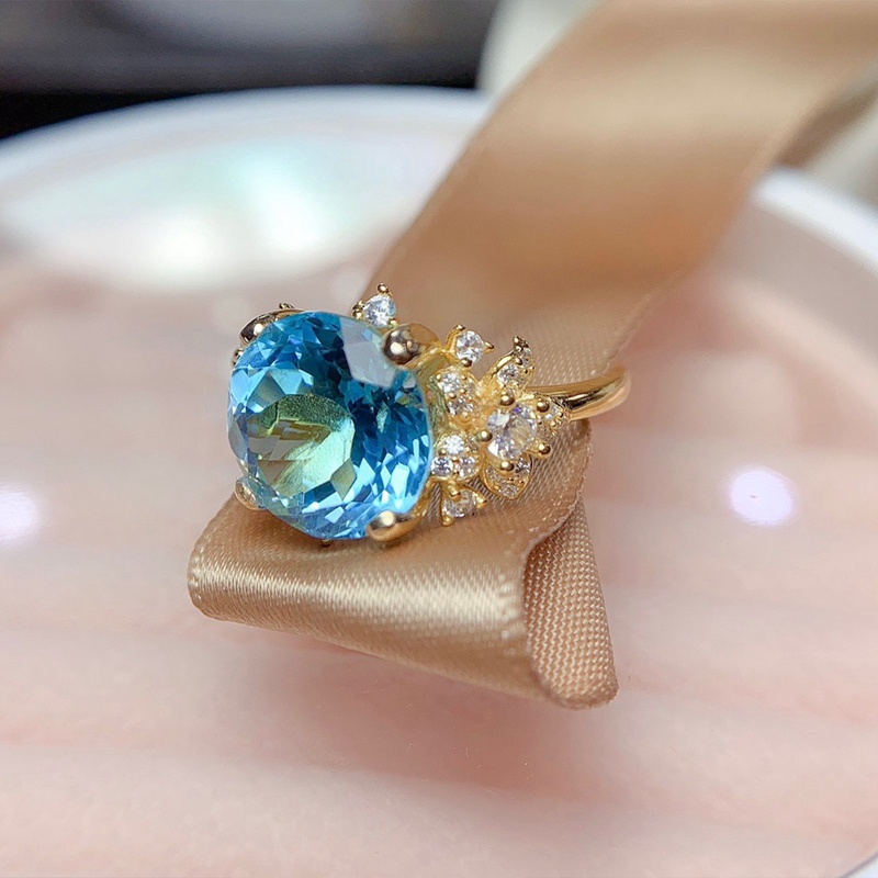 Cincin Wanita Hias Cubic Zirconia AAA Warna Biru Langit Untuk Pernikahan