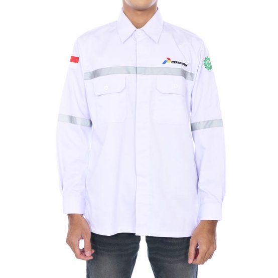 kemeja Kerja Pertamina Murah custom bordir/wearpack atasan Pertamina/baju safety Pertamina/seragam lapangan karyawan