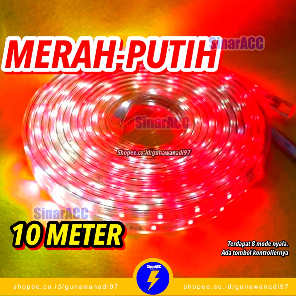 Lampu selang RGB 10 Meter running lampu led strip MERAH PUTIH Rainbow warna warni 5050 waterproof