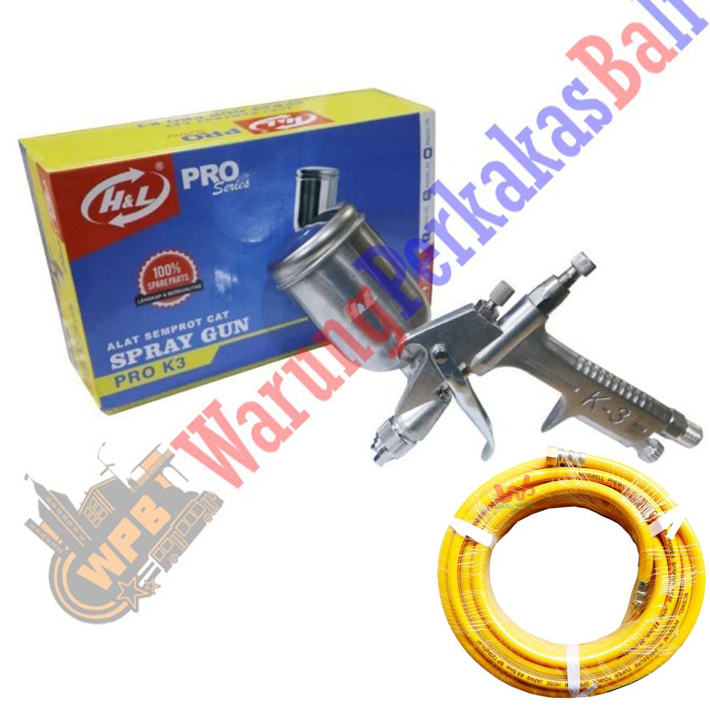PAKET 2In1 H&L Spray Gun K3 Spet Cat Semprot Angin Kompresor Dan Moswell Selang Kompresor 10 Meter