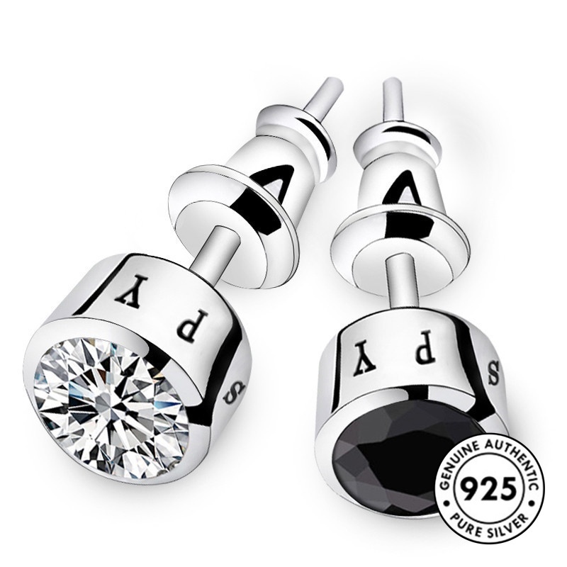 Anting Tusuk Sterling Silver 925 Desain Simple Hias Berlian Imitasi Untuk Pria