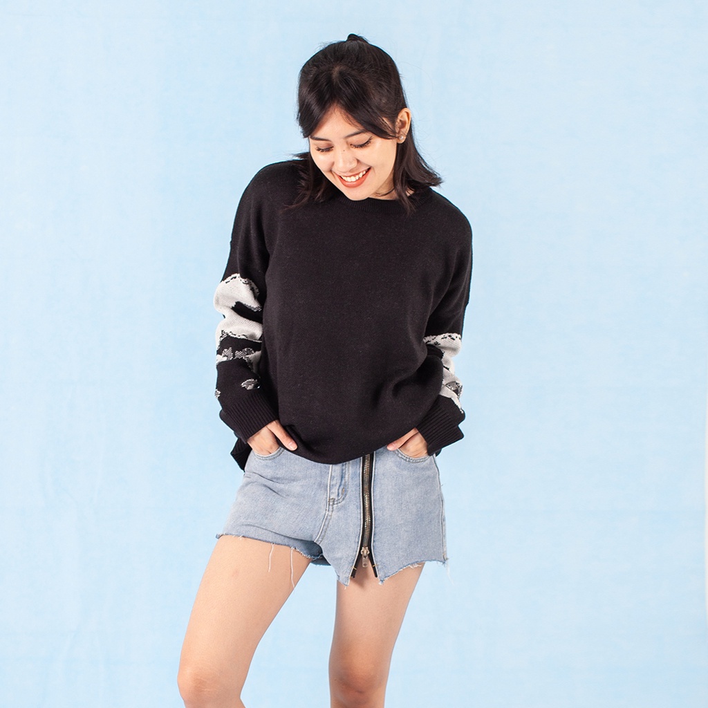 Yesyou Bone Black Oversized Knitwear - All Size