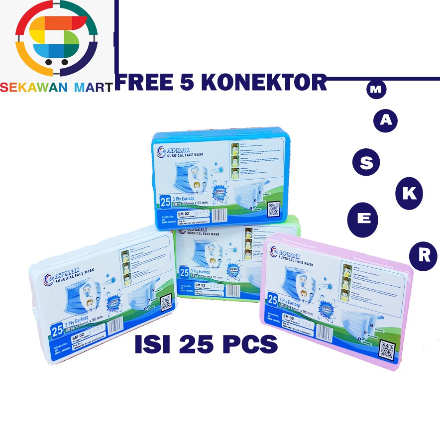 MASKER WAJAH 3 PLY ISI 25 PCS FREE 5 KONEKTOR SM02