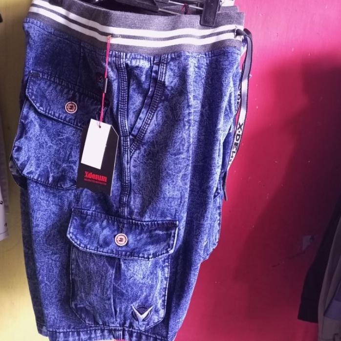 celana kargo pendek kempol  jeans denim kolor distro