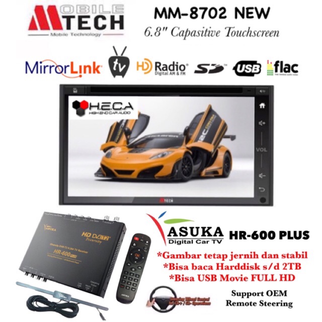 PAKET Mtech Mobile Tech MM-8702 NEW Head Unit Double Din Tape Mobil & ASUKA HR-600 TV Tuner Digital