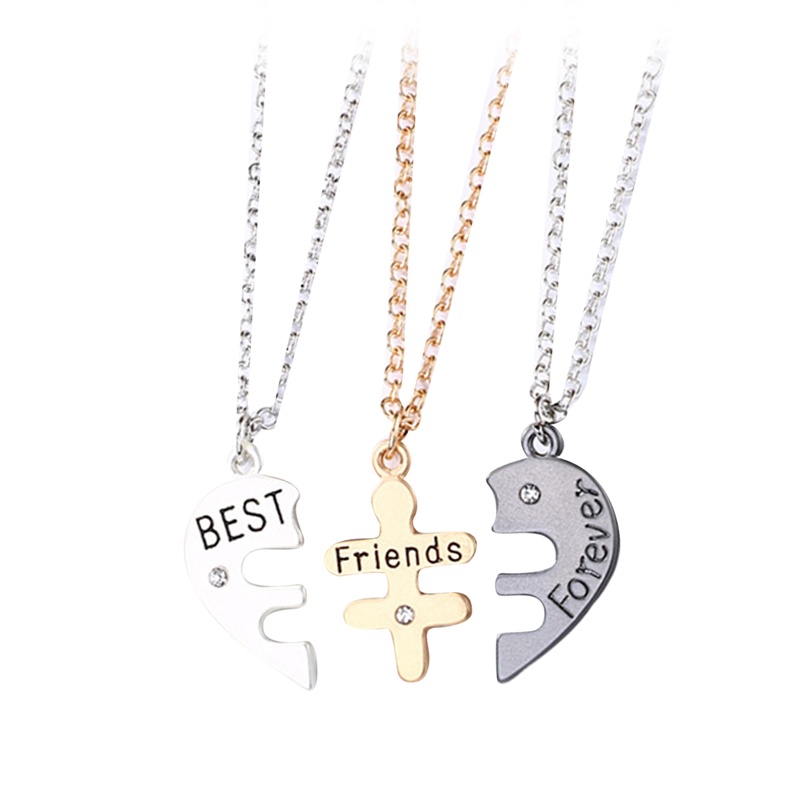 3pcs / Set Kalung Persahabatan Bentuk Hati Motif Tulisan Best Friend Forever Warna-Warni