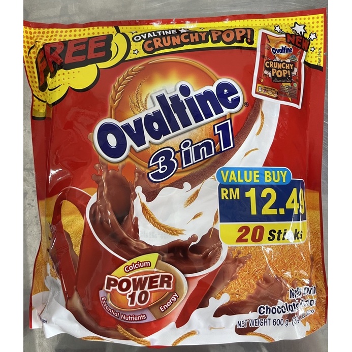 Ovaltine 3 in 1 (20bungkus)Free Ovaltine crunchy pop