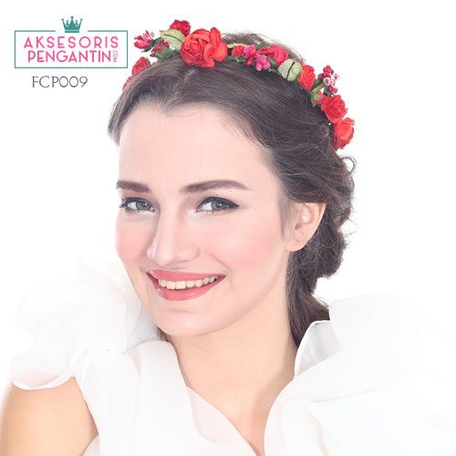 [PRODUK TERBATAS] BANDO WANITA FLOWER CROWN MAHKOTA BUNGA HAIRPIECE MERAH FCP009