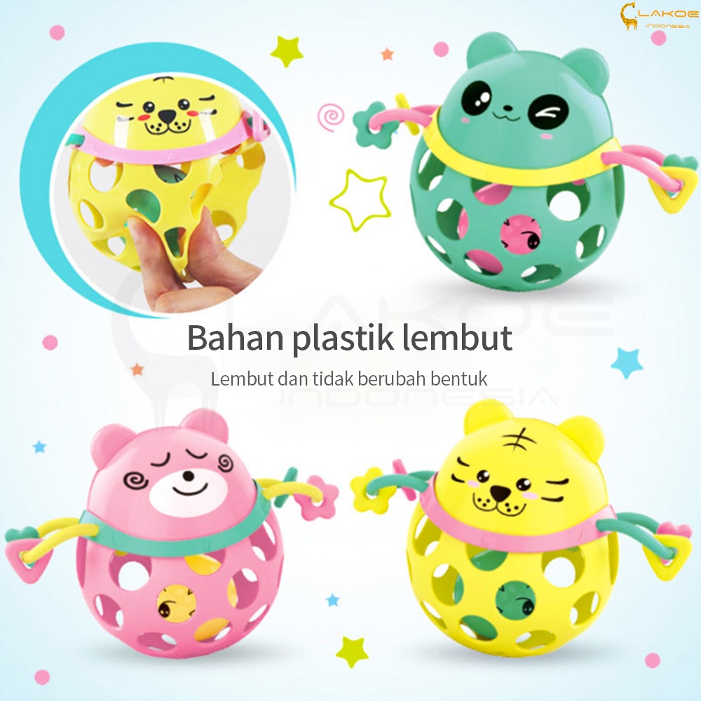 LAKOE Mainan rattle bayi /mainan bola karet lembut kartun